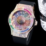 Swiss Replica Hublot Classic Fusion Sunflower Dial Color Full Diamond Watch 45mm